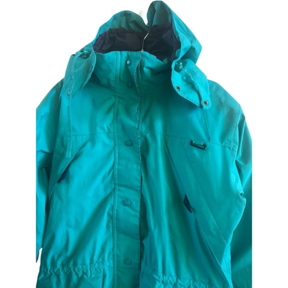 Eddie Bauer Turquoise GoreTex Woman's Medium Hooded Jacket Pockets Padded Lining - Picture 2 of 12